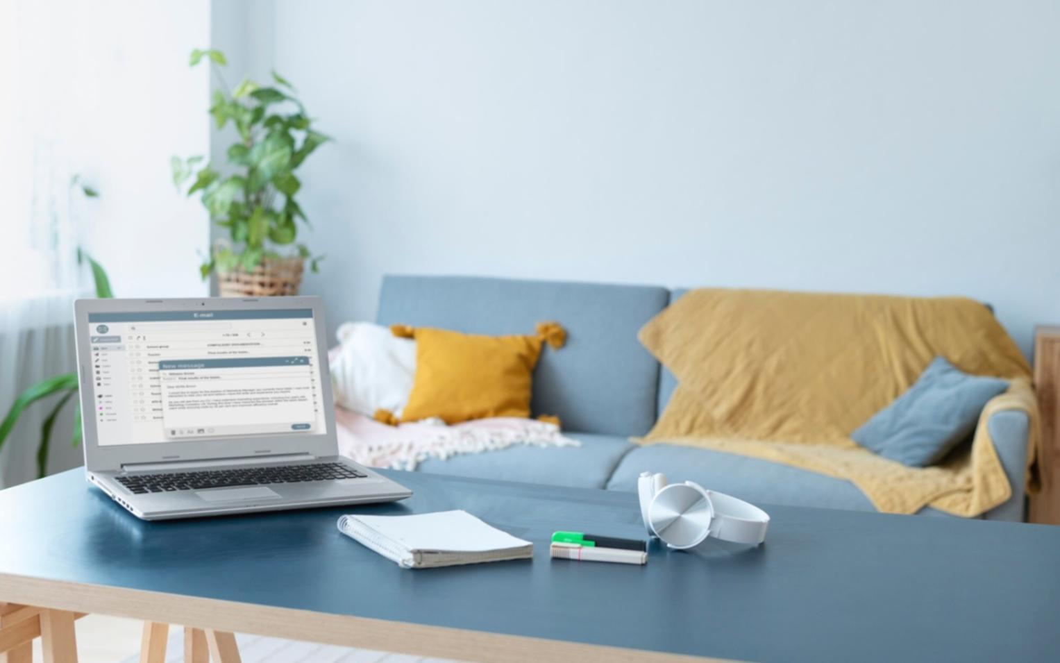 Modern workspace with financial planning materials and coffee, representing thoughtful money management approach